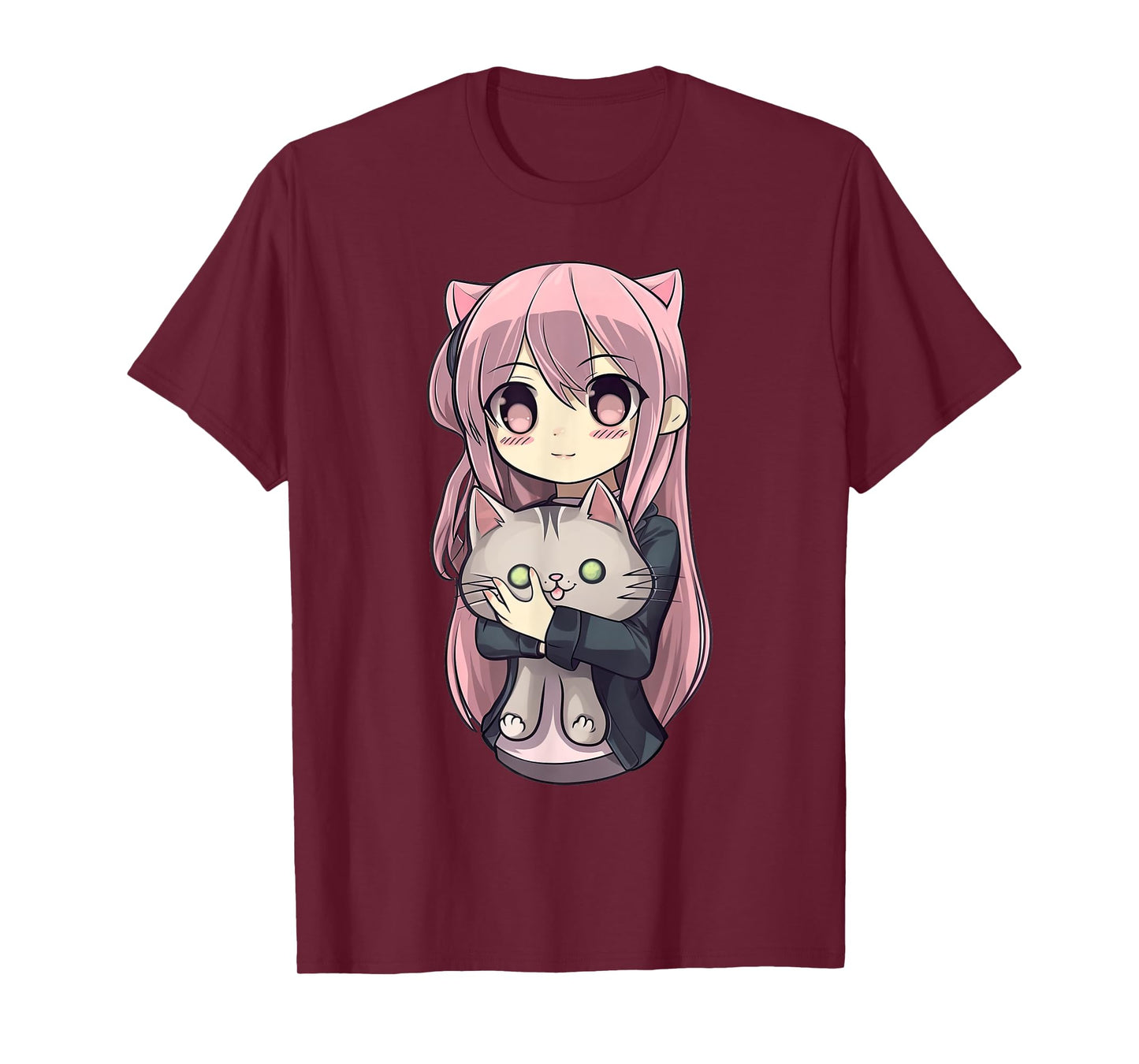 Anime and Cats Kawaii Cute Teen Otaku Girl with Cat T-Shirt