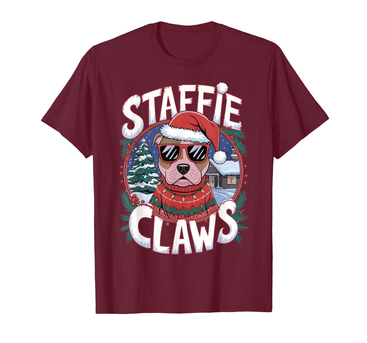 Christmas Santa Staffie Claws Dog Staffordshire Bull Terrier T-Shirt