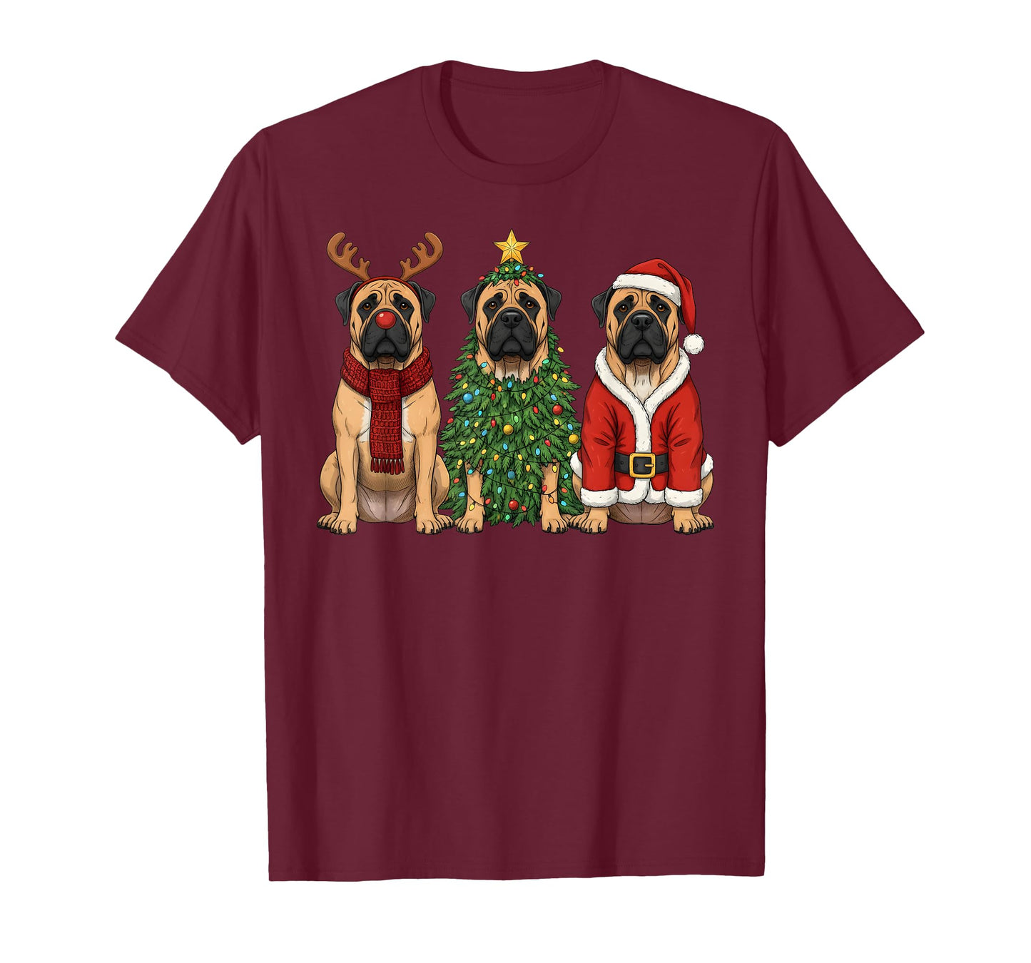 Retro Christmas Bullmastiff Santa Reindeer Dog Lover T-Shirt