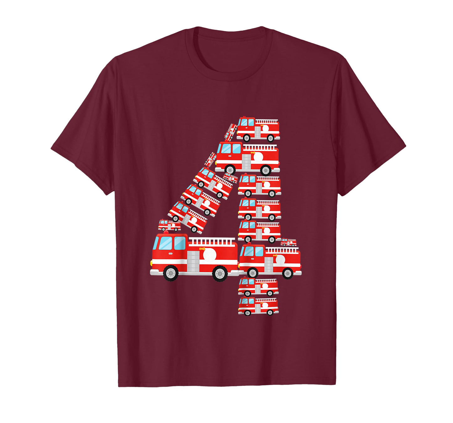 Kids Fire Truck 4th Birthday Boy 4 Year Old Firefighter T-Shirt