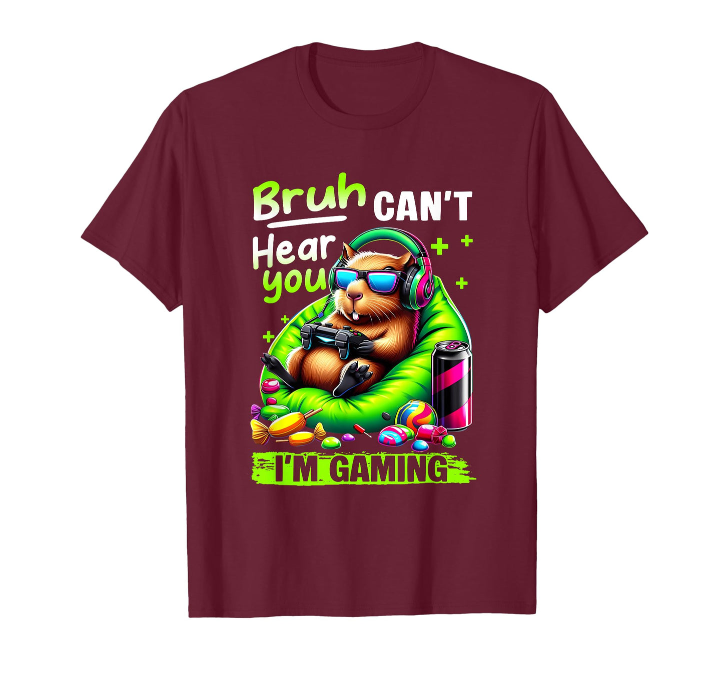 Bruh Can't Hear You I'm Gaming Funny Capybara Relaxing Gamer T-Shirt
