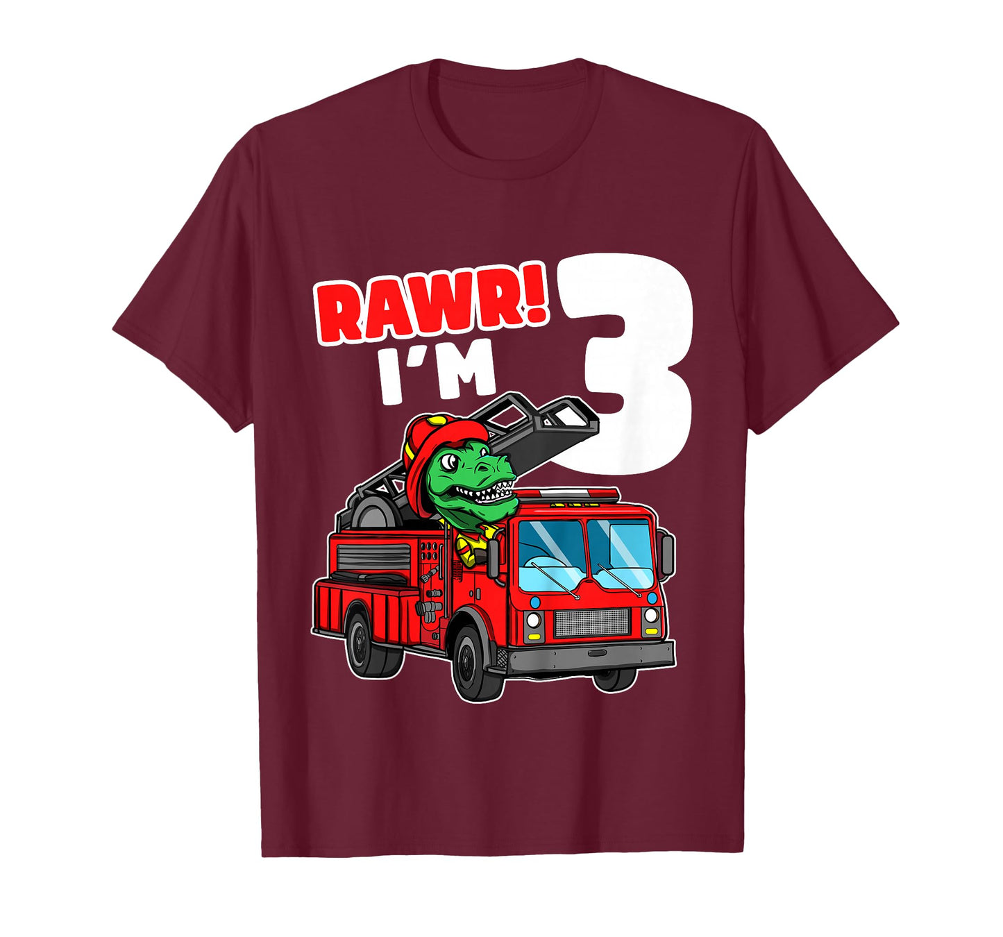 Kids Dinosaur Fire Truck 3rd Birthday Boy 3 T-Rex Firefighter T-Shirt