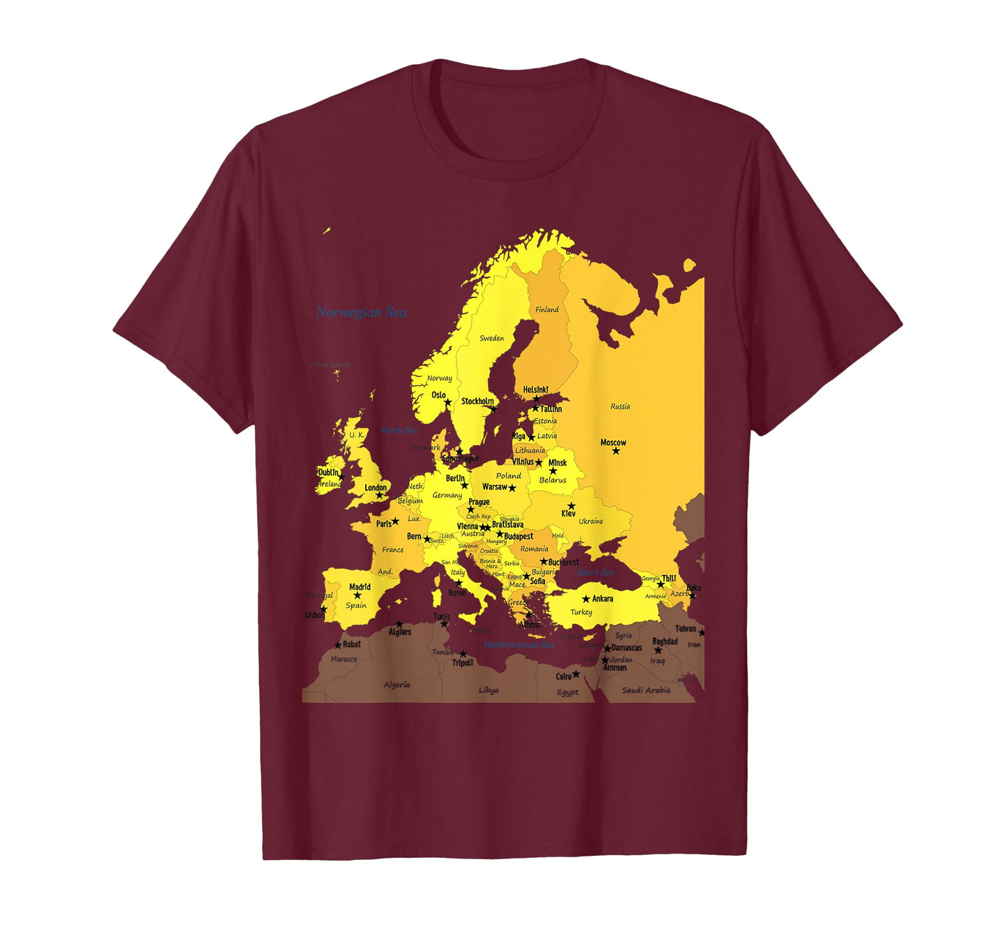 Europe map, all European countries names and capital cities T-Shirt