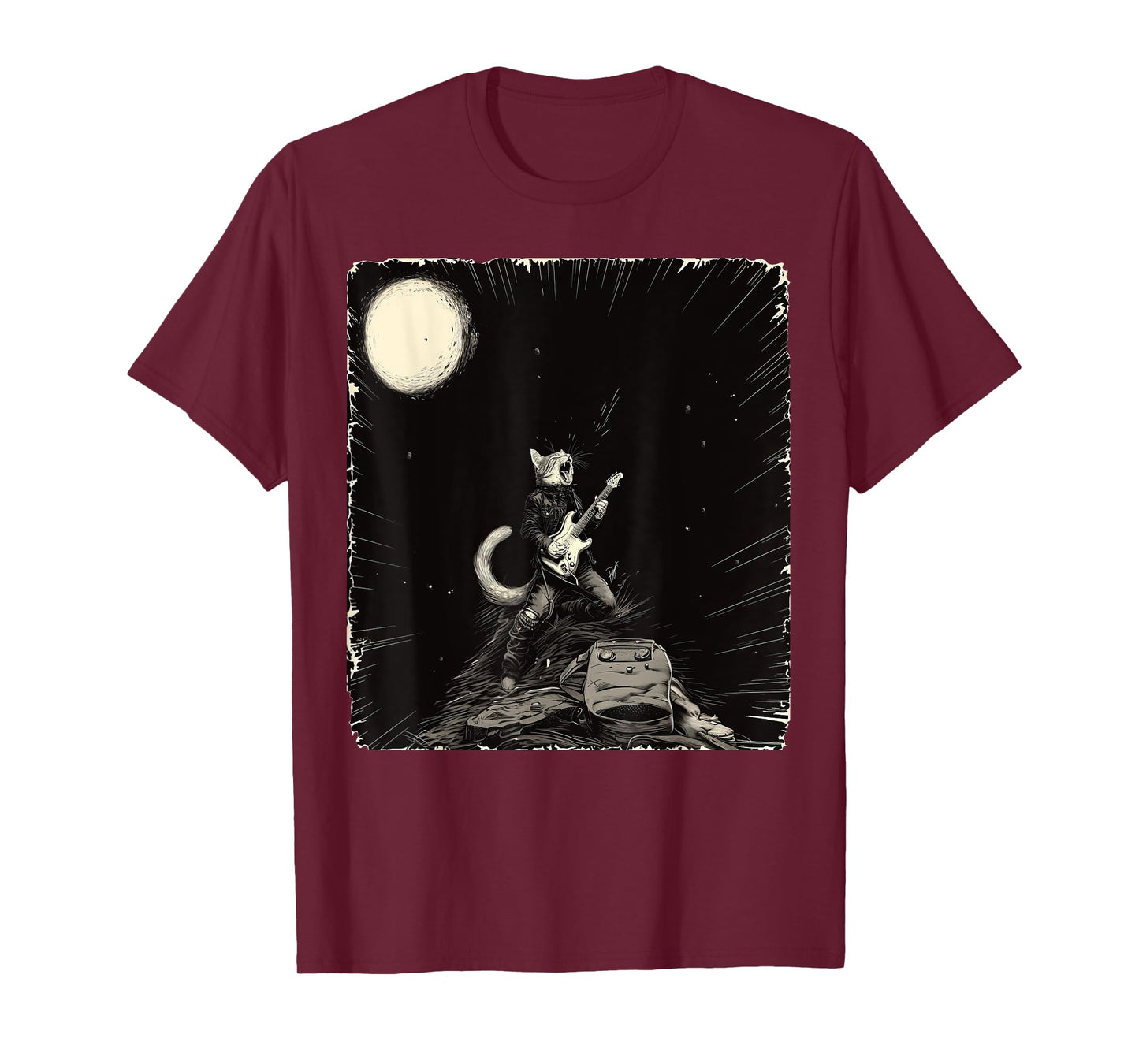 Cat Playing Guitar | Funny Rock Star Classic Rock & Roll Cat T-Shirt for Men Women Kids
