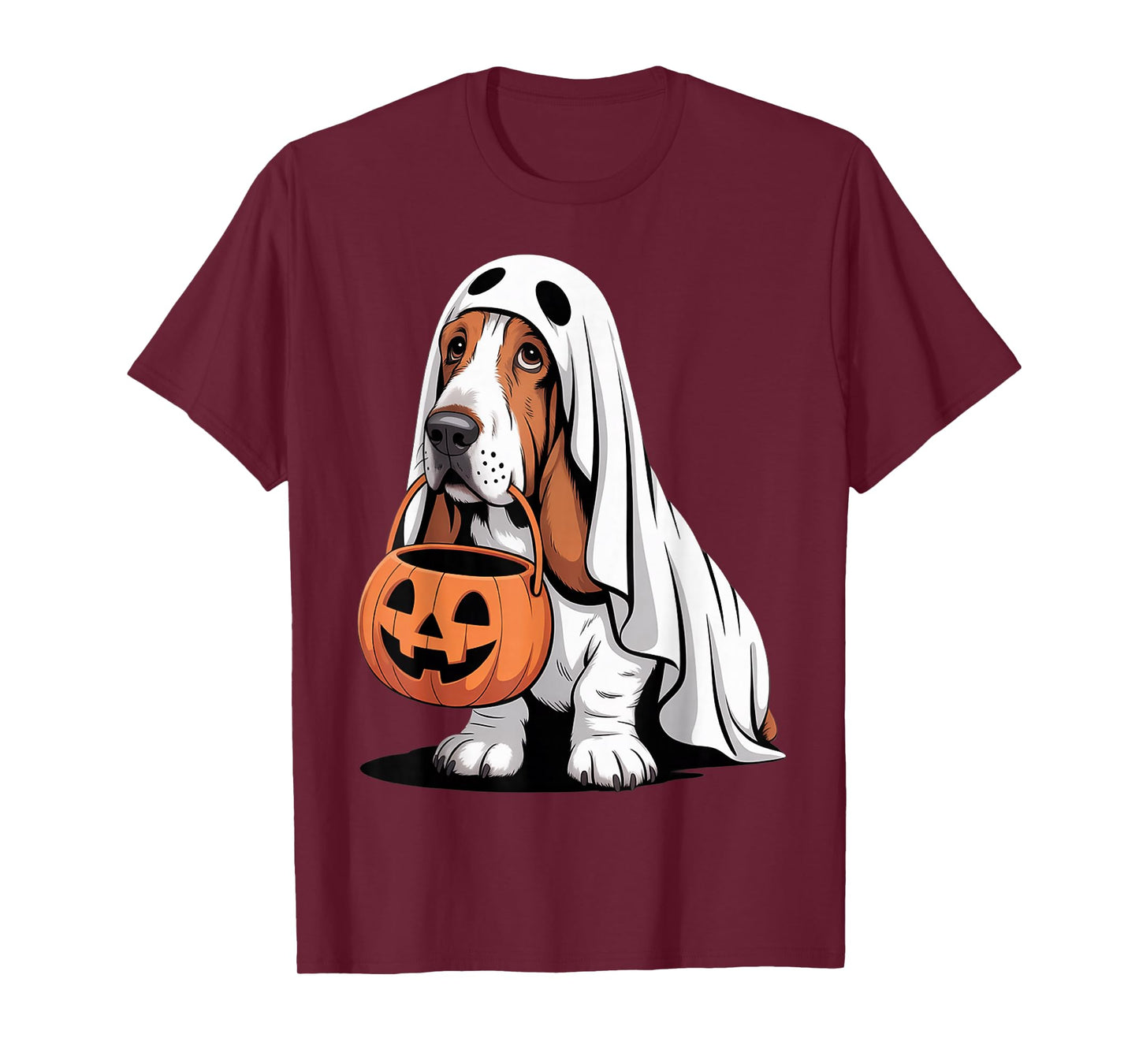 Cute Basset Hound Dog Ghost Costume with Pumpkin T-Shirt