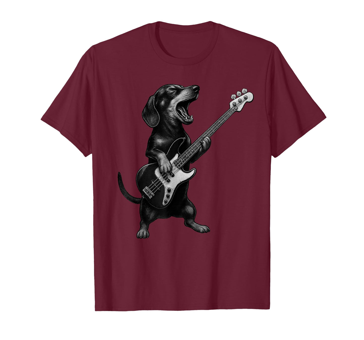 Dachshund Playing Bass Guitar Rock Music Dog Lover T-Shirt