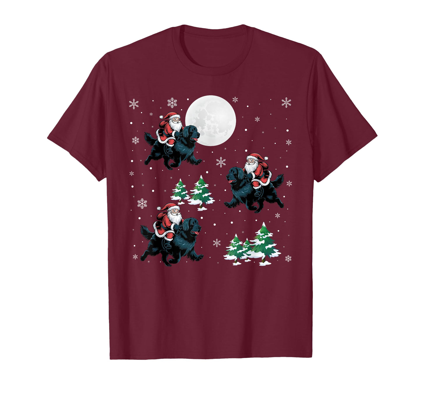 Xmas Tree Santa Riding Newfoundland Dog Funny Christmas T-Shirt