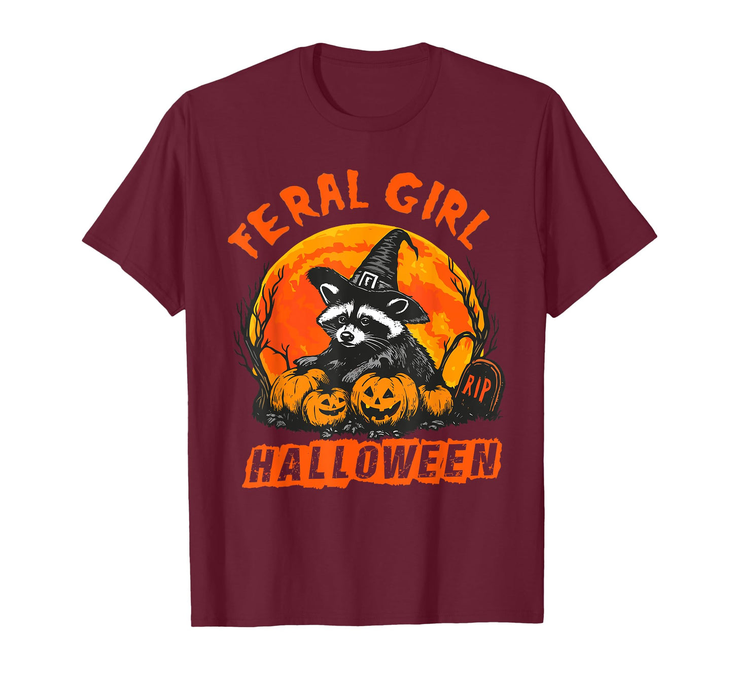 Feral Girl Halloween Raccoon Witch Pumpkin Raccoon Lover T-Shirt