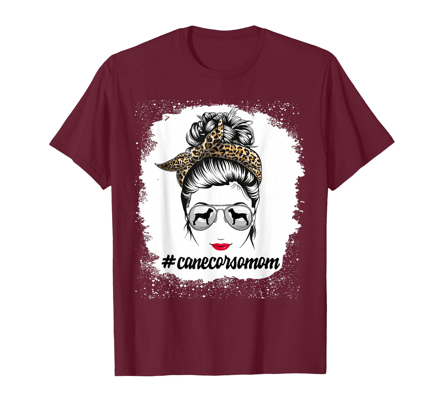 Cane Corso Dog Mom Bleached Messy Bun Leopard Women T-Shirt