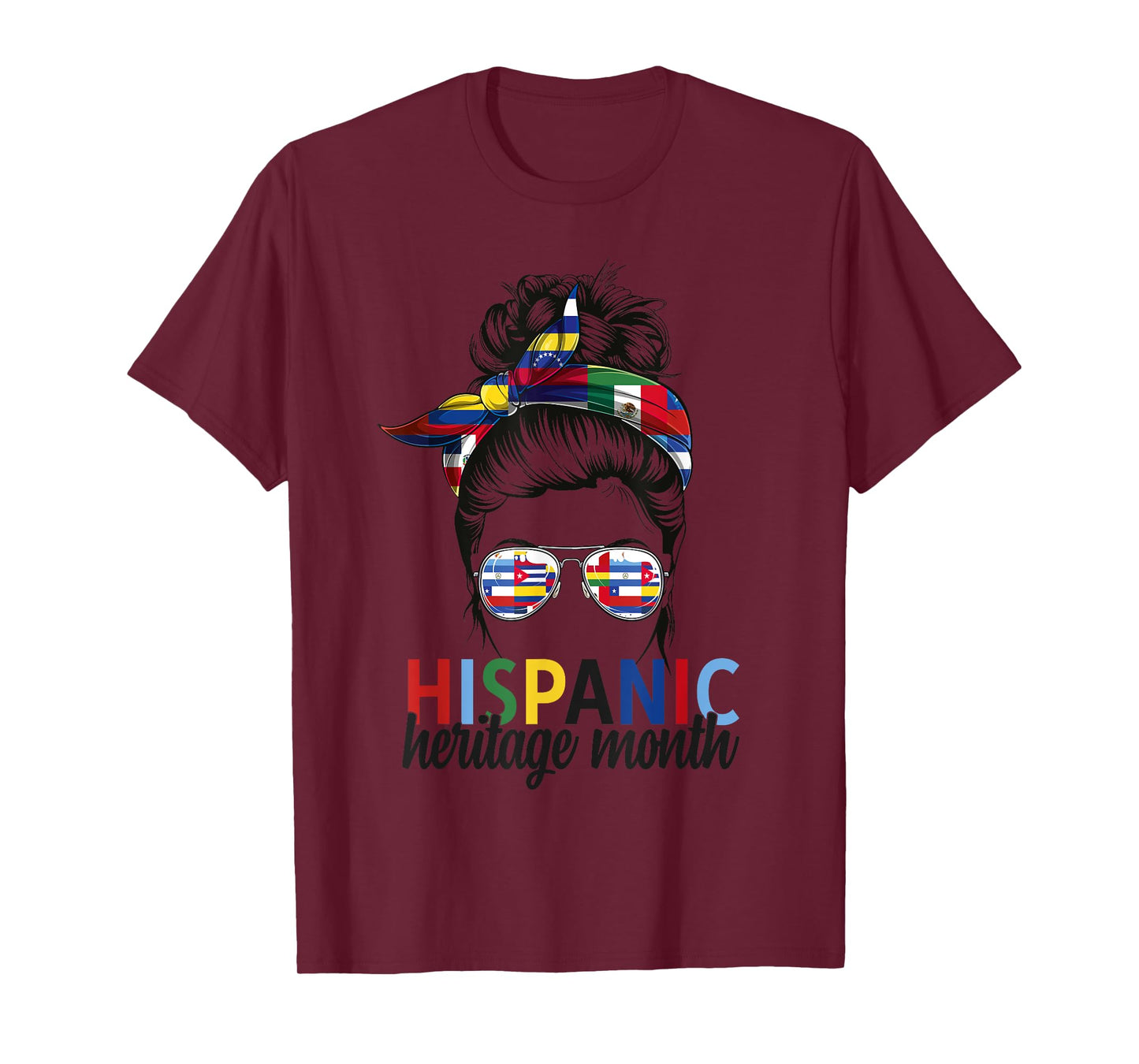 Hispanic Heritage Month all Countries Flags women messy bun T-Shirt