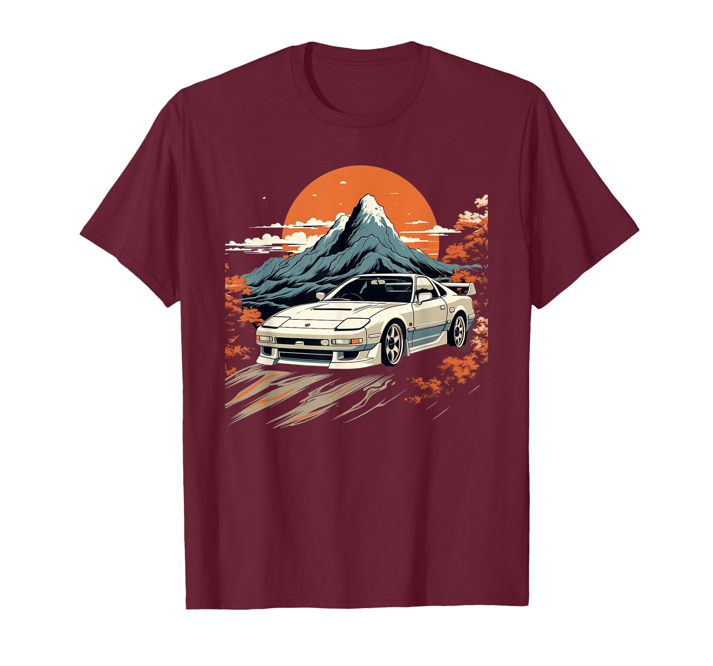 Retro Japanese Drift Car Racing Mount Fuji Sunset Scene T-Shirt