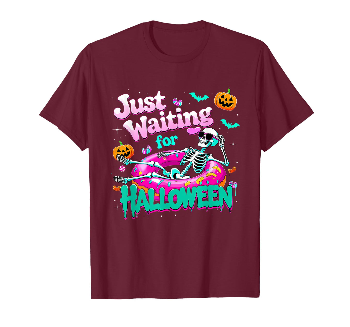 Just Waiting For Halloween Skeleton Donut Summerween Vibes T-Shirt
