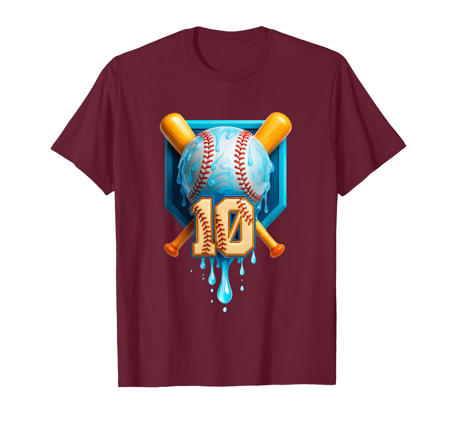 Baseball 10th Birthday Home Plate Dripping Ten 10 Year Old T-Shirt