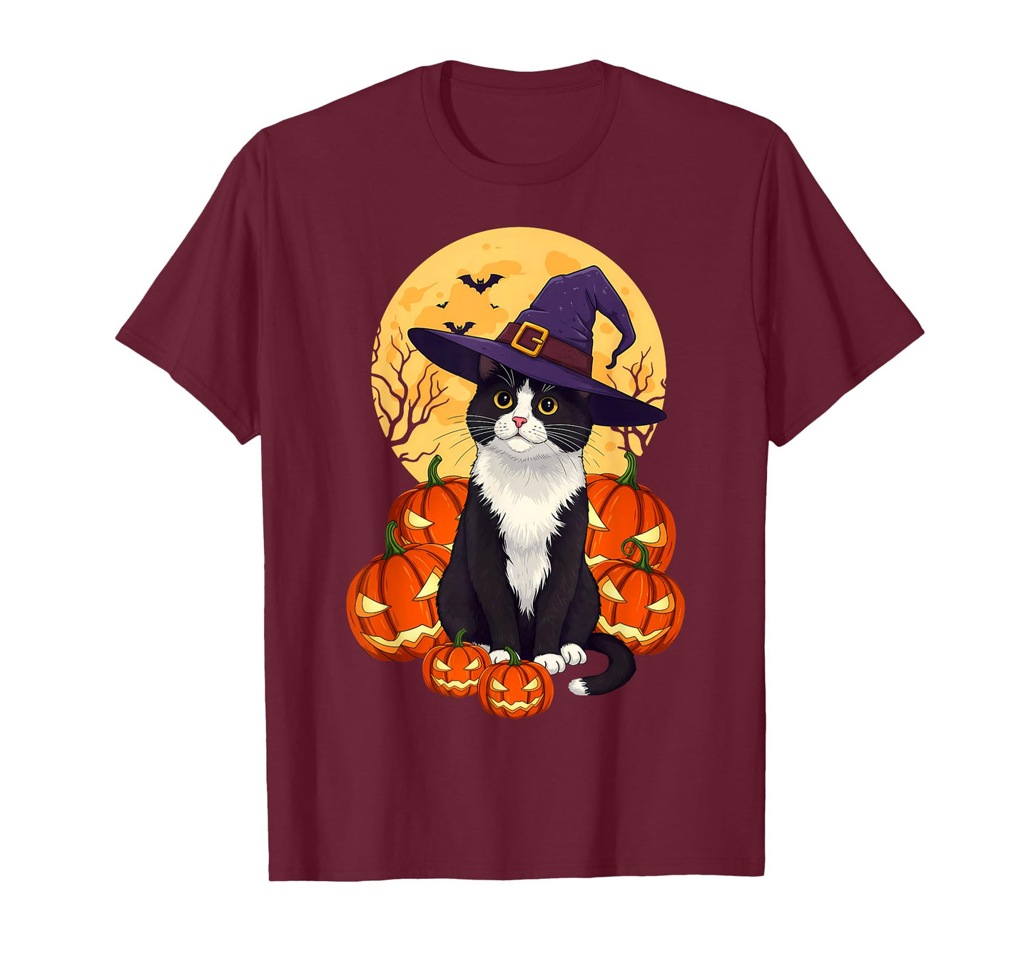 Retro Black Cat Halloween Pumpkin Costume For Men Women Kids T-Shirt