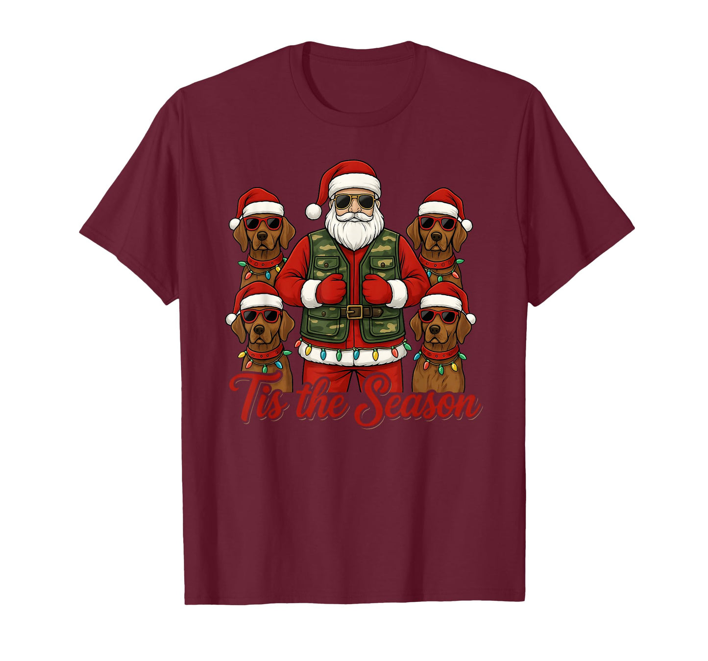 Tis The Season Santa with Hunting Dogs Funny Christmas T-Shirt