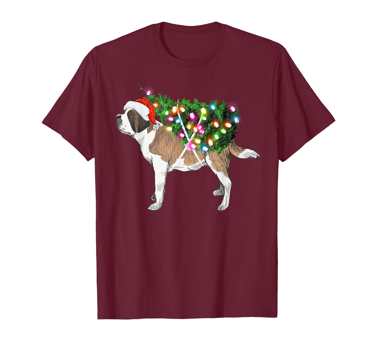 Saint Bernard Dog Xmas Tree Lighting Christmas Men Women Kids T-Shirt