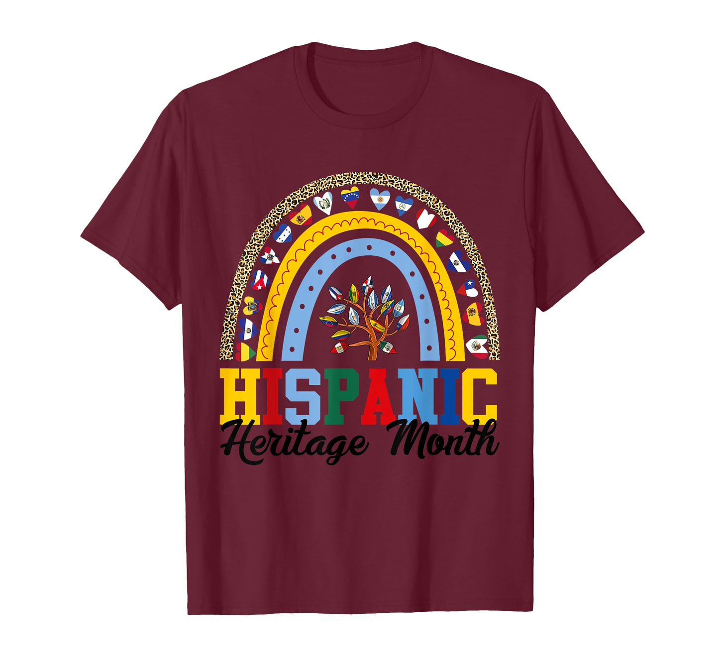 Hispanic Heritage Month all Countries Flags rainbow leopard T-Shirt