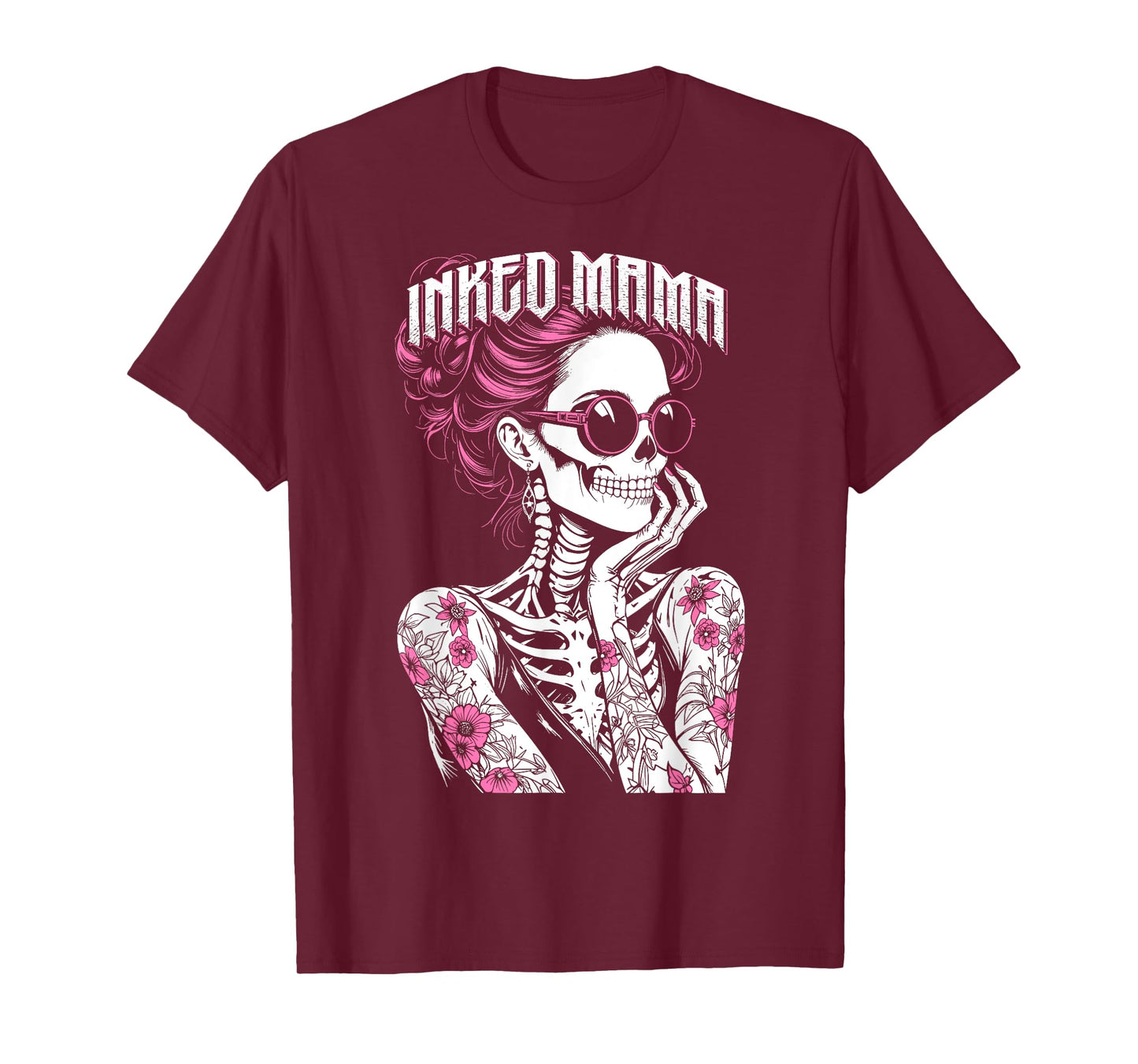 Inked Mama Messy Bun Gothic Cute Skeleton Tattoo Mom Ink T-Shirt