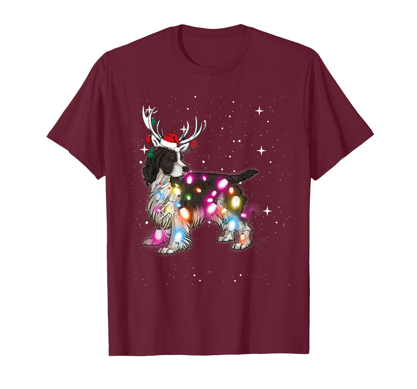 English Springer Spaniel Christmas Lights Pajama Funny Dog T-Shirt for Men Women Kids
