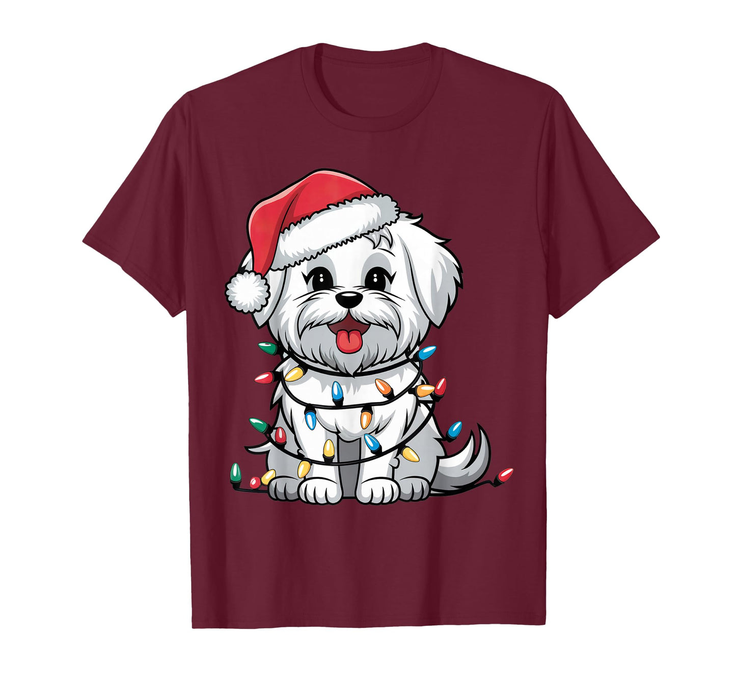 Maltese Christmas Lights Xmas Dogs Gifts for Men Women Kids T-Shirt