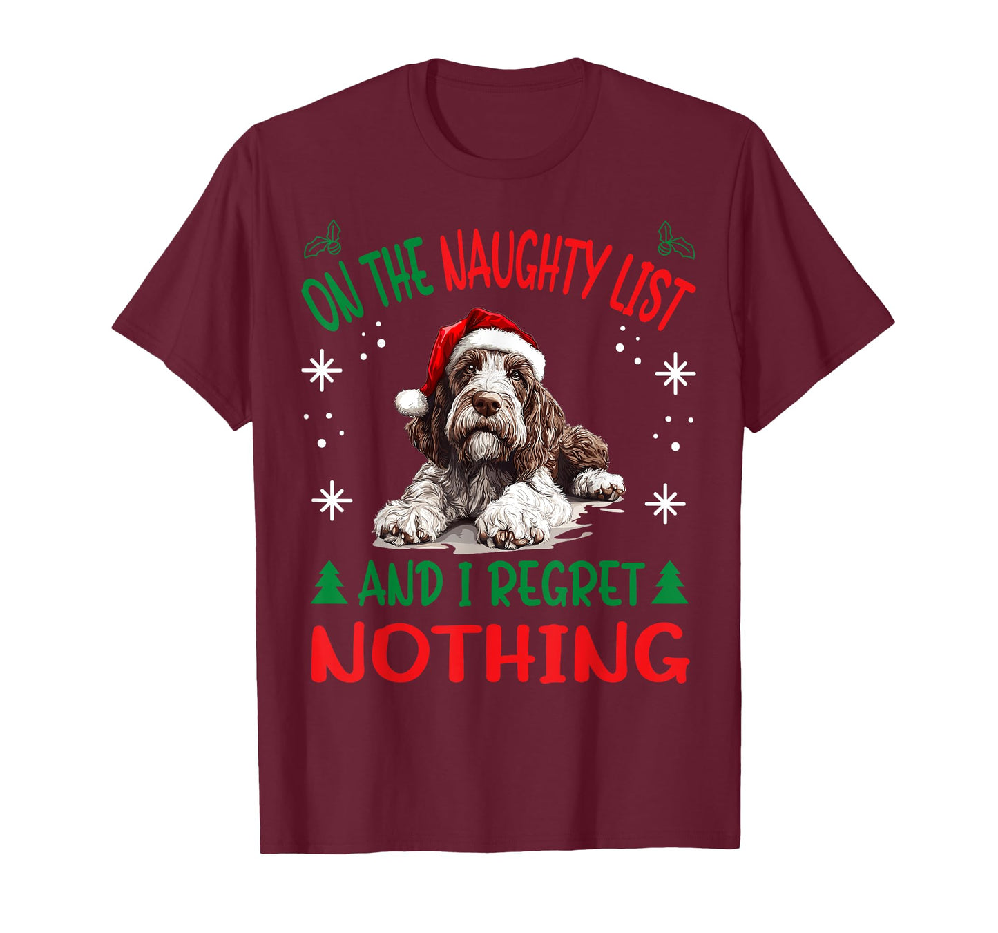 Cute Spinone Italiano Dog Christmas On The Naughty List and T-Shirt
