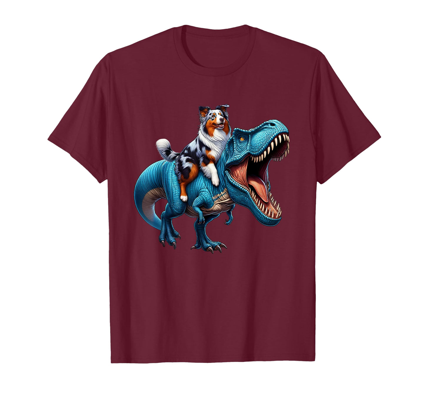 Australian Shepherd Riding T-Rex Dinosaur Funny Dog Lover T-Shirt