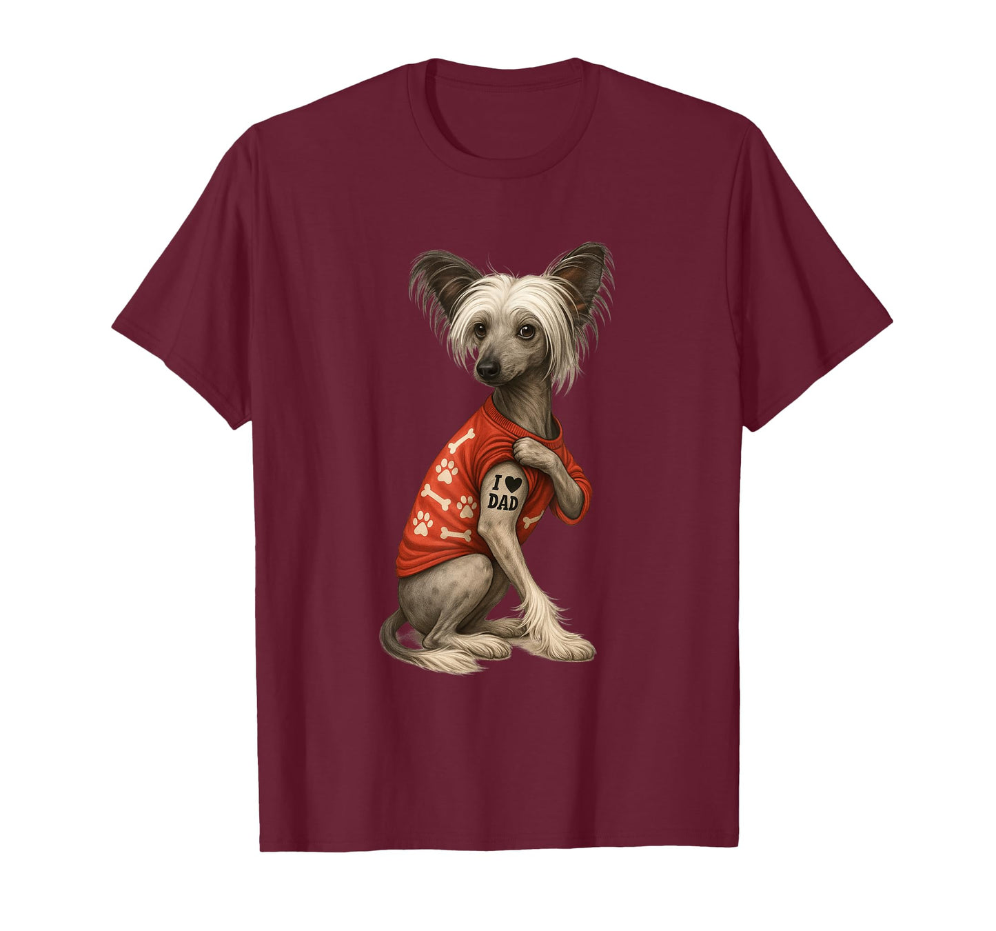 Funny I Love Dad Tattoo Chinese Crested Dad T-Shirt