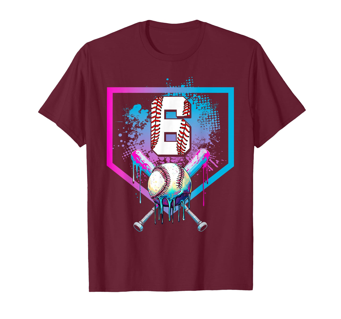 Baseball Drip 6th Birthday Home Plate Boys Youth 6 Year Old T-Shirt