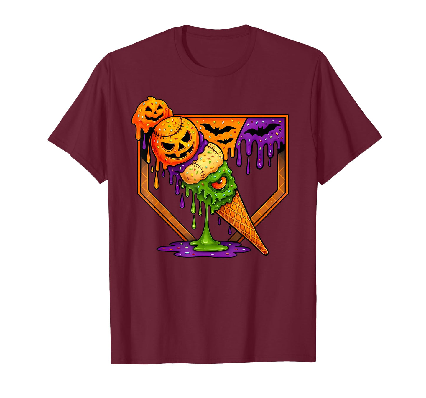 Baseball Home Plate Ice Cream Drip Halloween Men Boys Youth T-Shirt