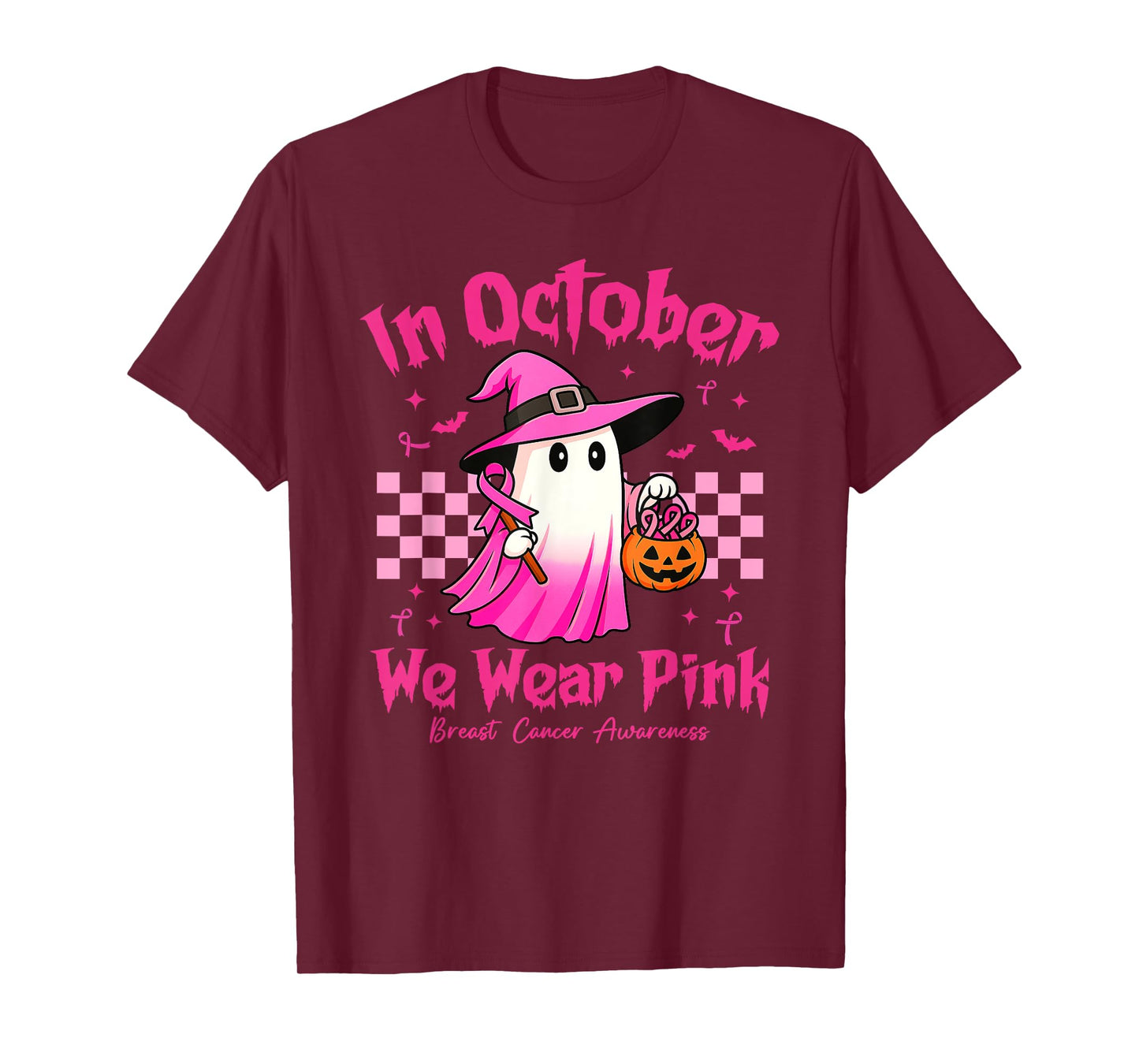 In October We Wear Pink Breast Cancer Awareness Halloween T-Shirt