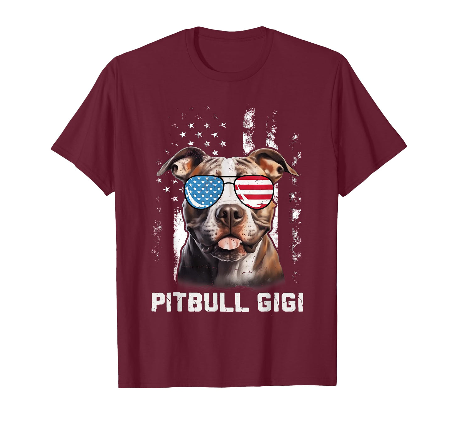 Pitbull Gigi American Flag Sunglasses 4th Of July Dog Men Women Kids T-Shirt