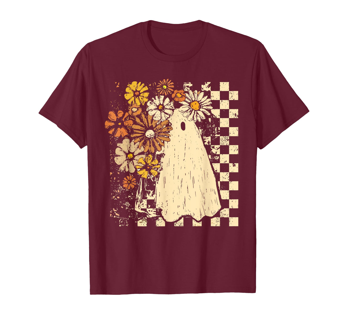 Checkered Floral Ghost Halloween Boys Girl Halloween Costume T-Shirt