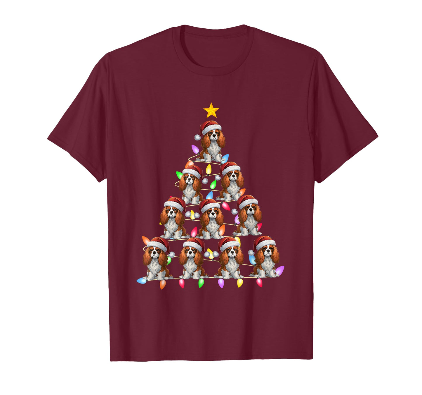 Christmas Tree Light Santa Cavalier King Charles Spaniel Dog Men Women Kids T-Shirt