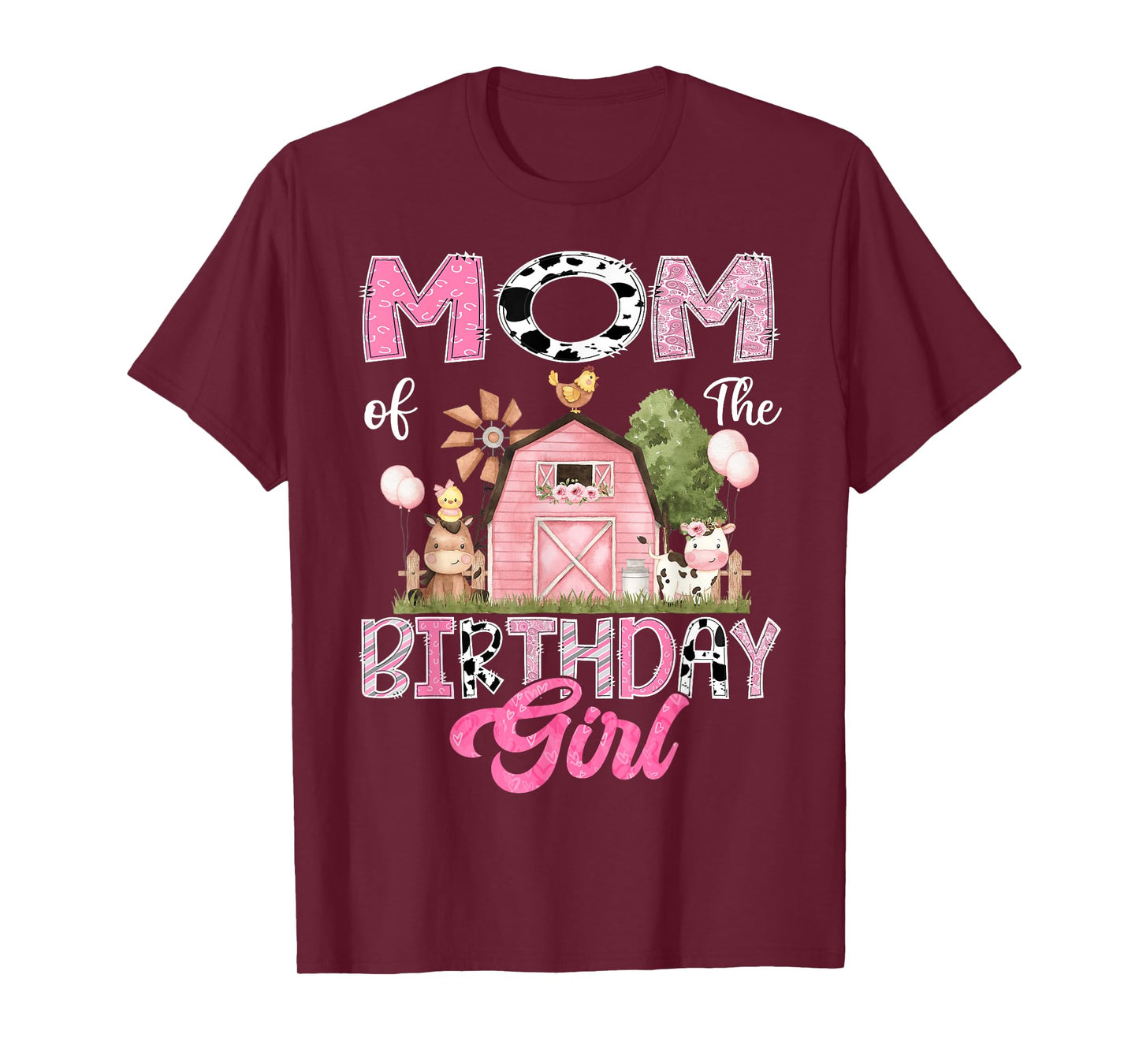 Mom Of The Birthday Girl Farm Cow Pink 1St Birthday T-Shirt