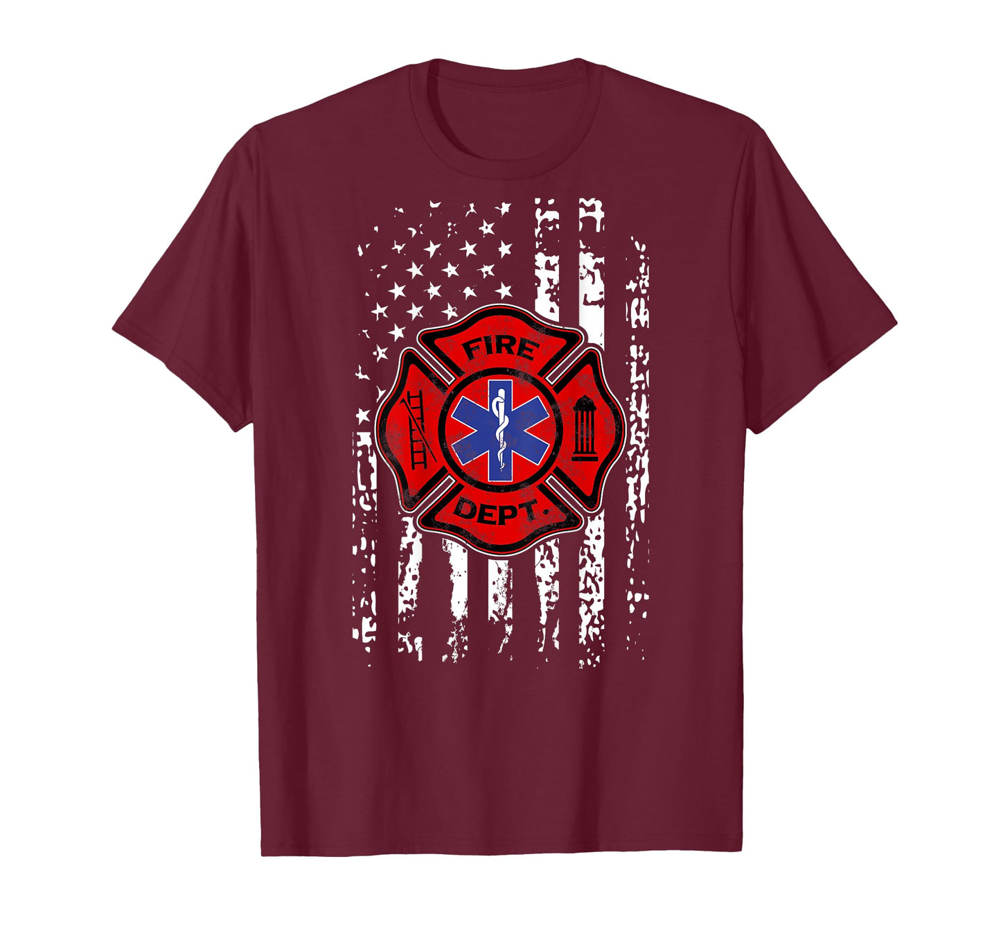 EMT Firefighter Shirt Fireman EMS USA Flag Gift Back Print T-Shirt