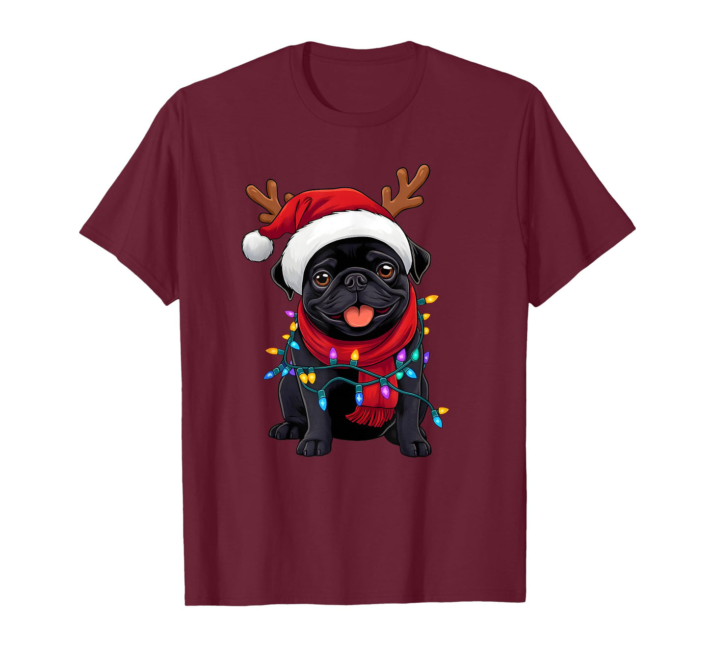 Black Pug Dog Tree Christmas Lights Xmas Pajama Men Women T-Shirt