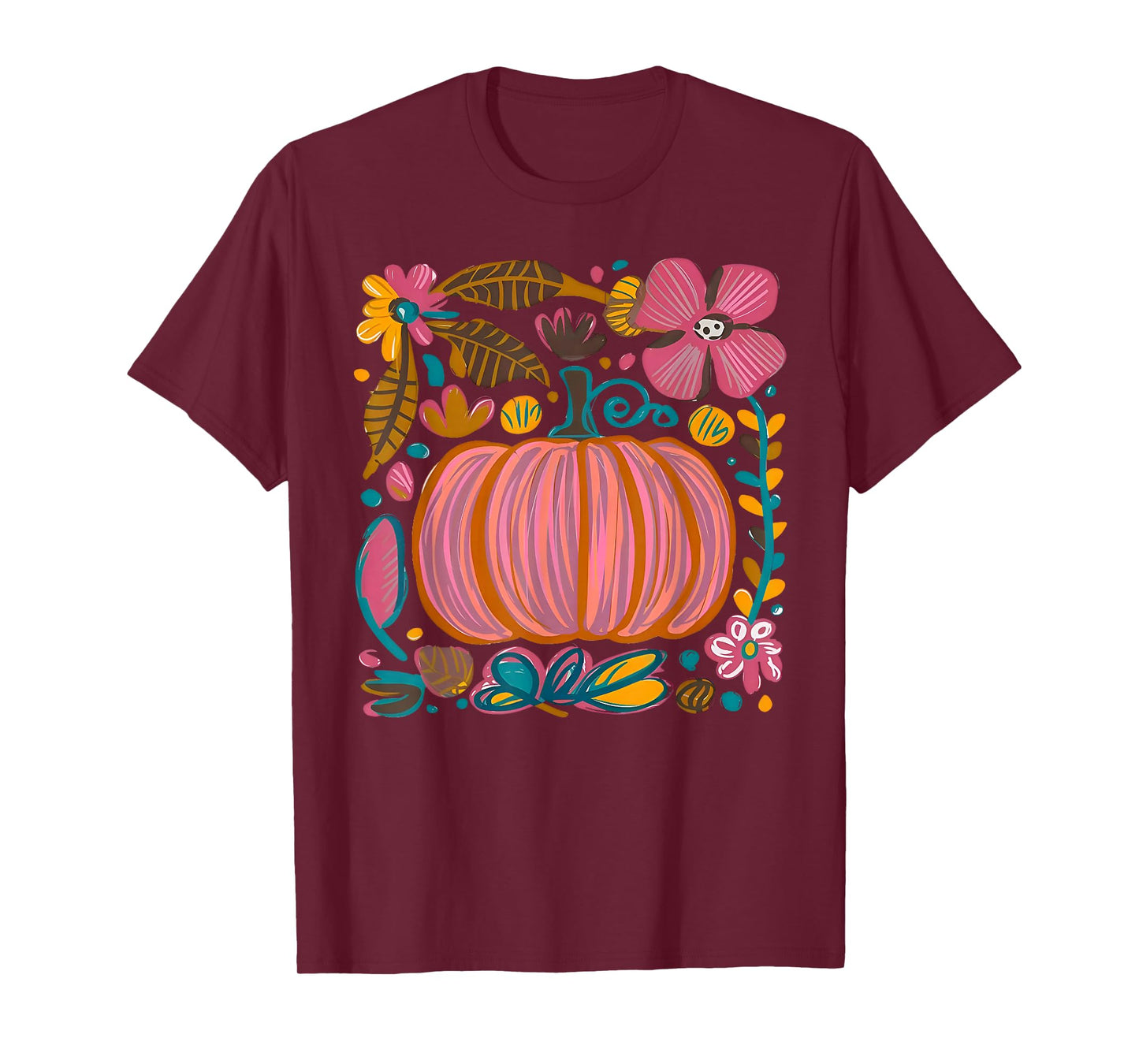 Wildflower Pumpkin Season Autumn Fall Leaves Thanksgiving T-Shirt