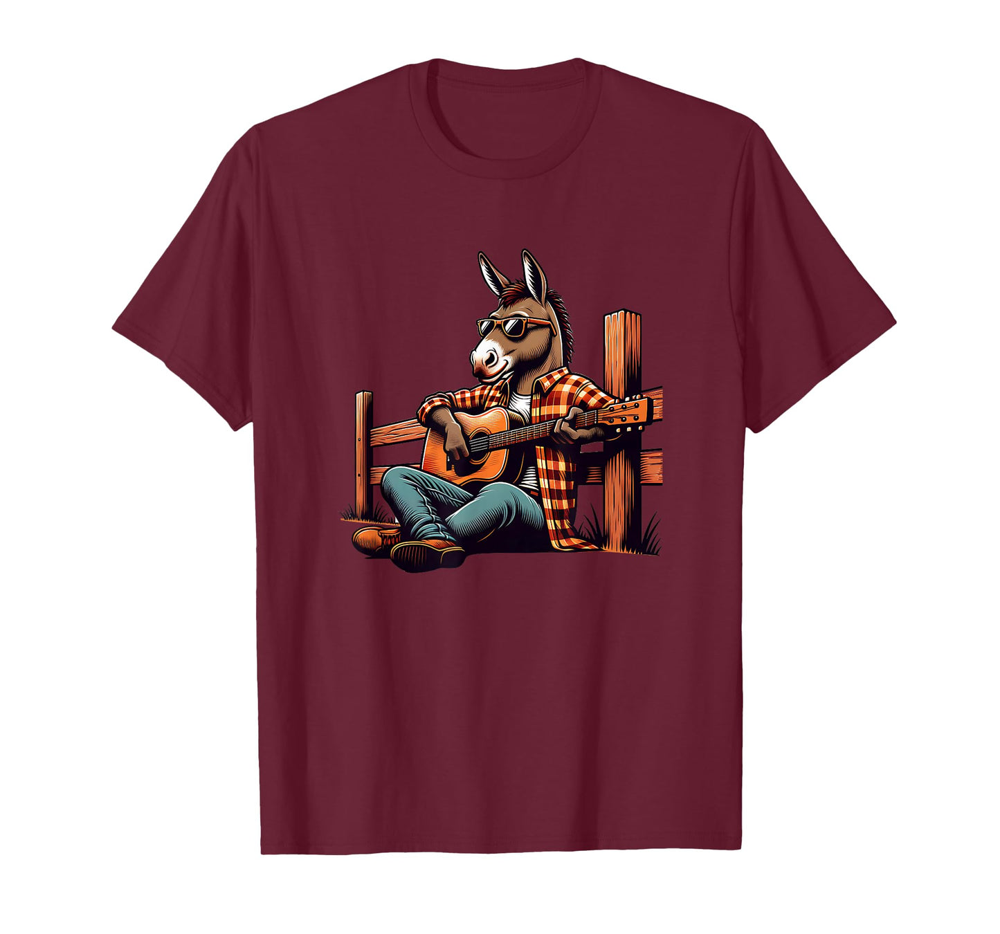 Cool Donkey Playing Guitar Country Music Sunglasses T-Shirt
