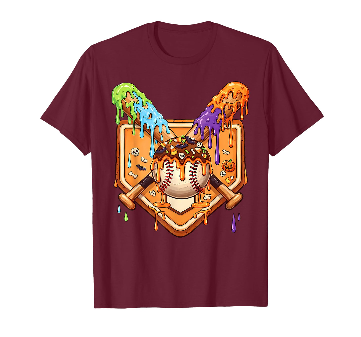 Baseball Home Plate Halloween Ice Cream Drip Men Boys Kids T-Shirt