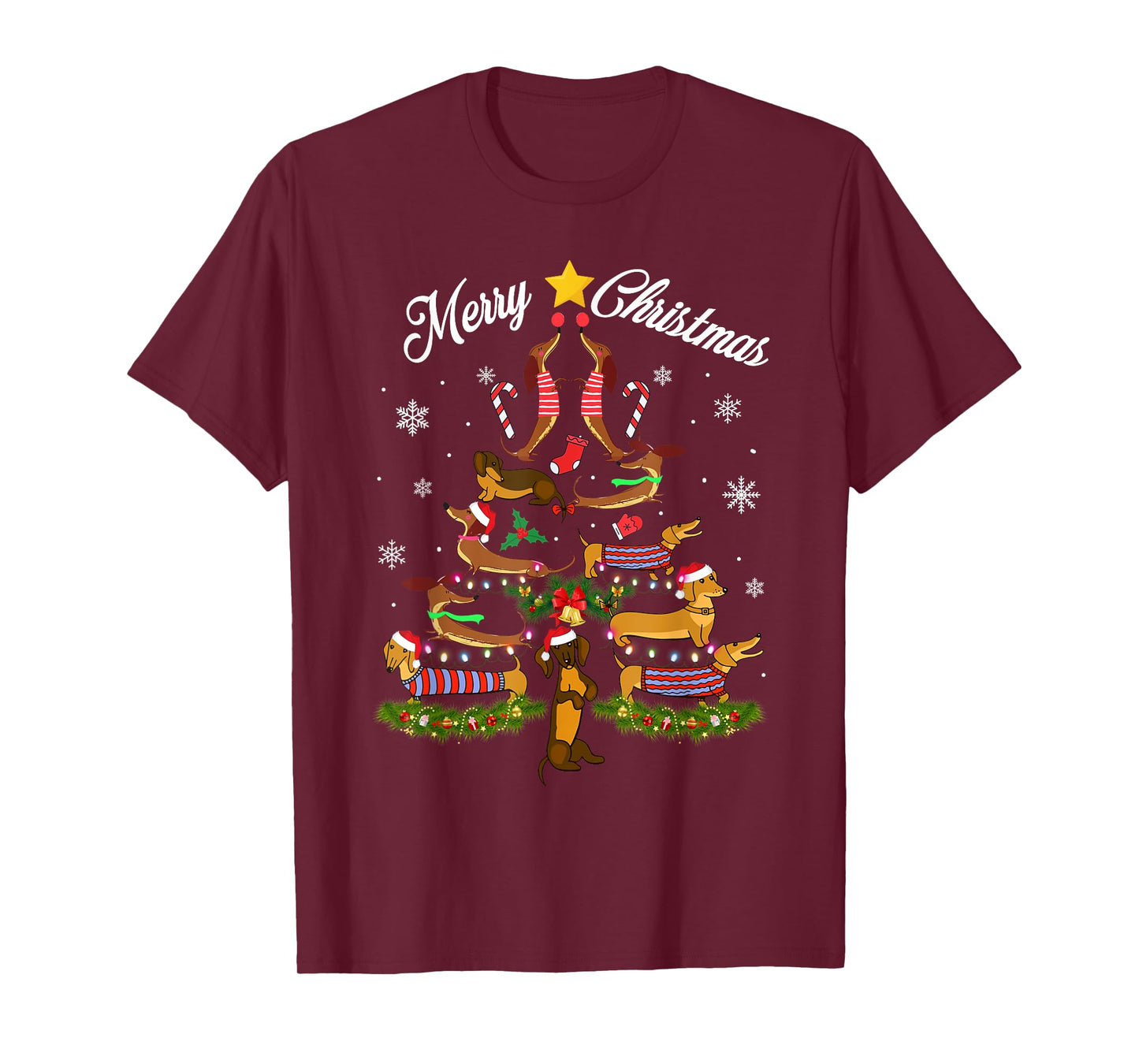 Dachshund Merry Christmas Tree Light Funny Dackel Dachshund T-Shirt