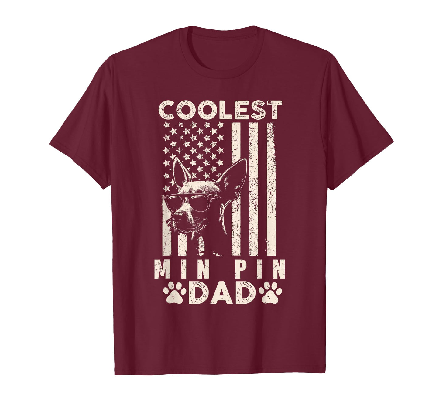 Coolest Min Pin Dad Vintage American Flag Funny Fathers Day T-Shirt for Women Kids Men