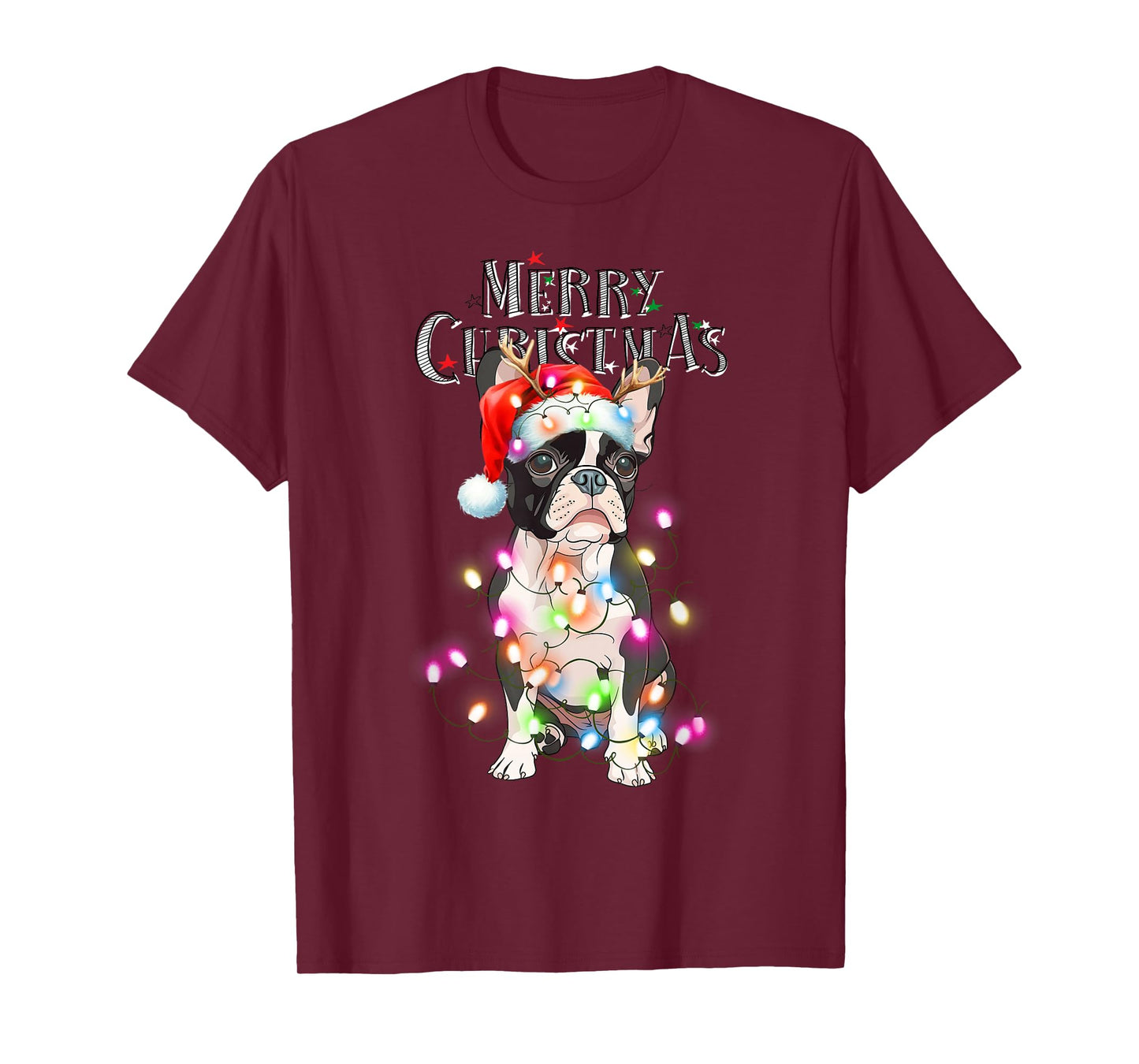 Boston Terrier Christmas Lights Xmas Dog T-Shirt