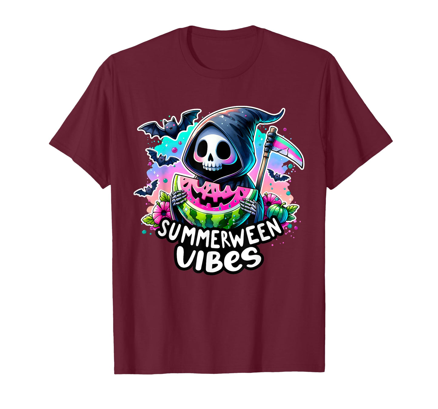 Retro Ghost Summerween Vibe Watermelon Ghost Summer Skeleton T-Shirt