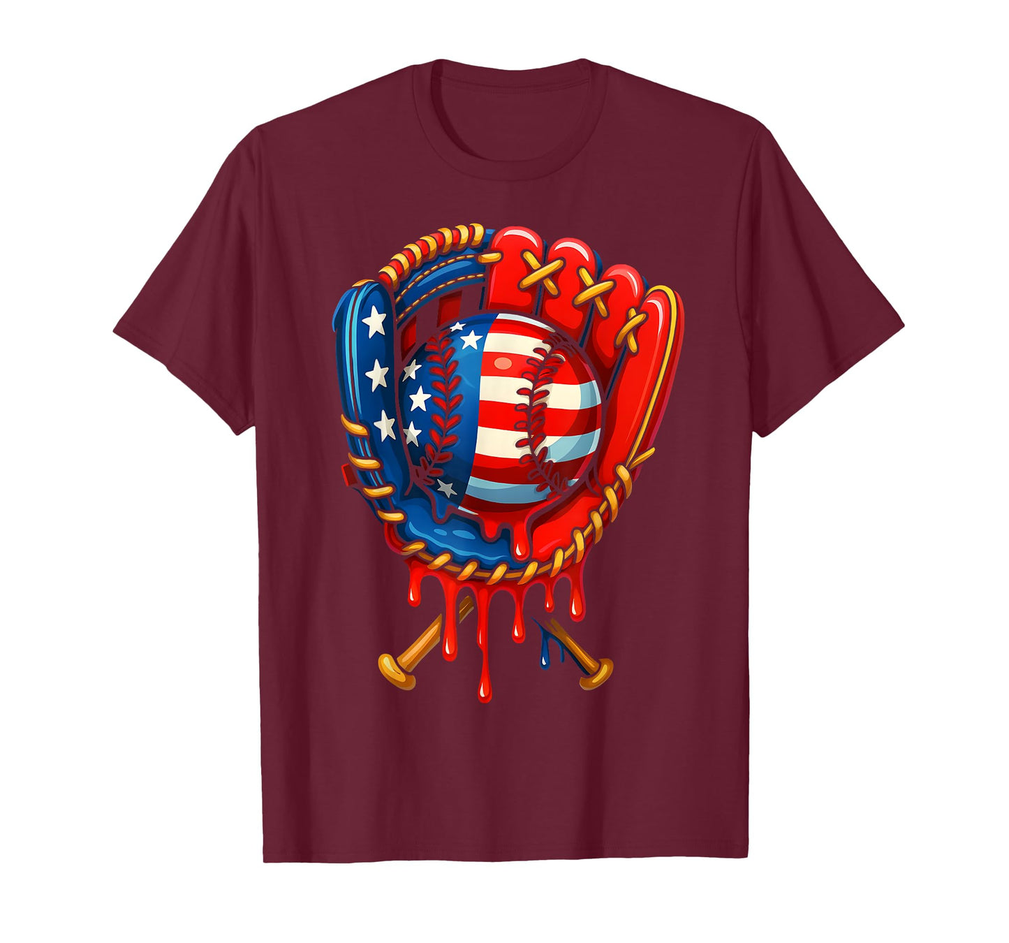 Baseball Drip American Flag Glove 4th Of July Patriotic T-Shirt