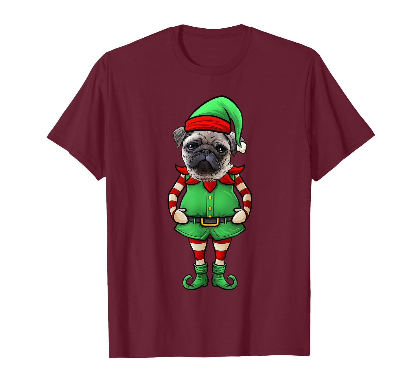 Funny Christmas Elf Pug Dog T-Shirt
