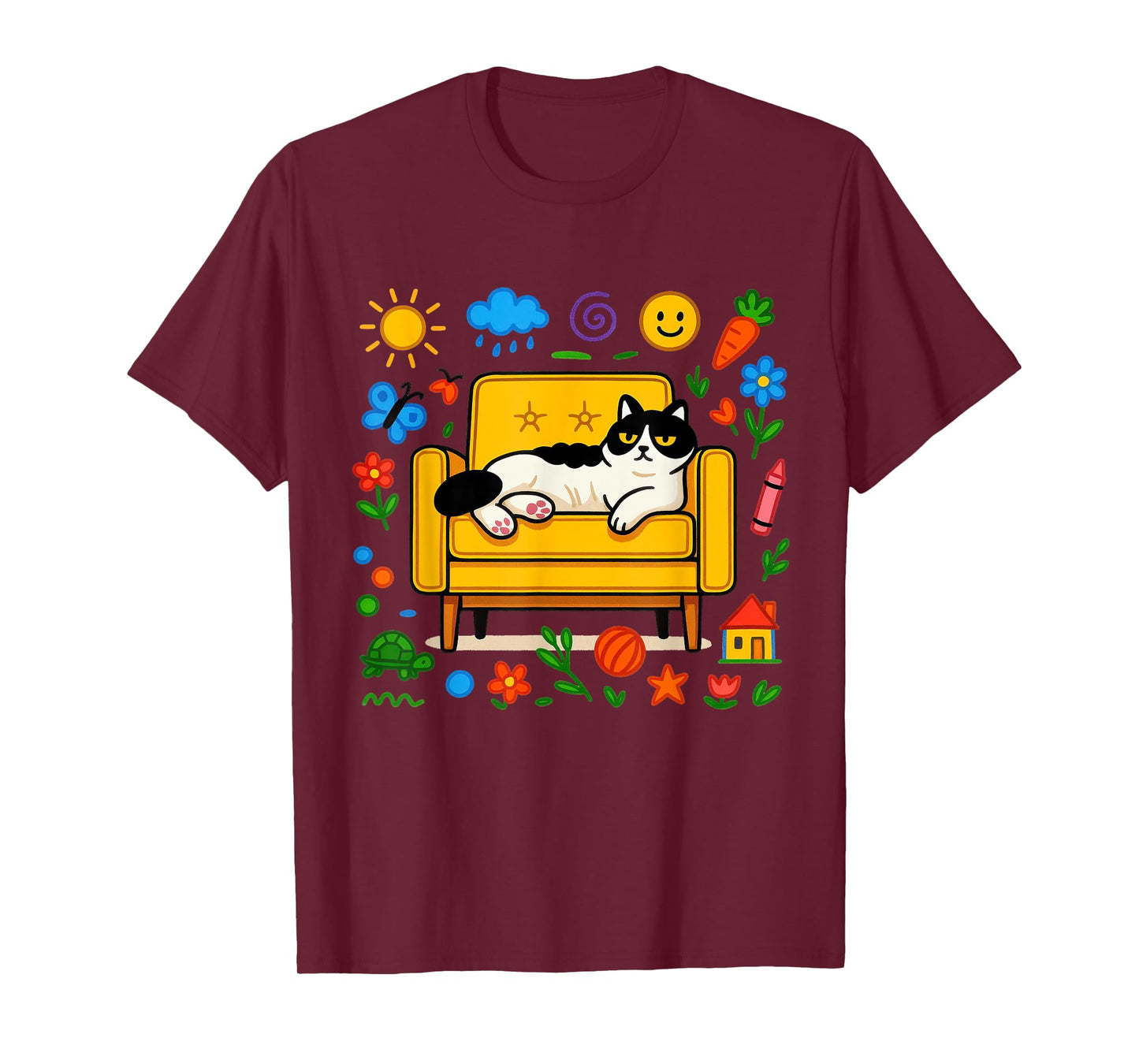 Lazy Cute Sofa cat Funny Chill Home Shirt Mens Womens Kids T-Shirt