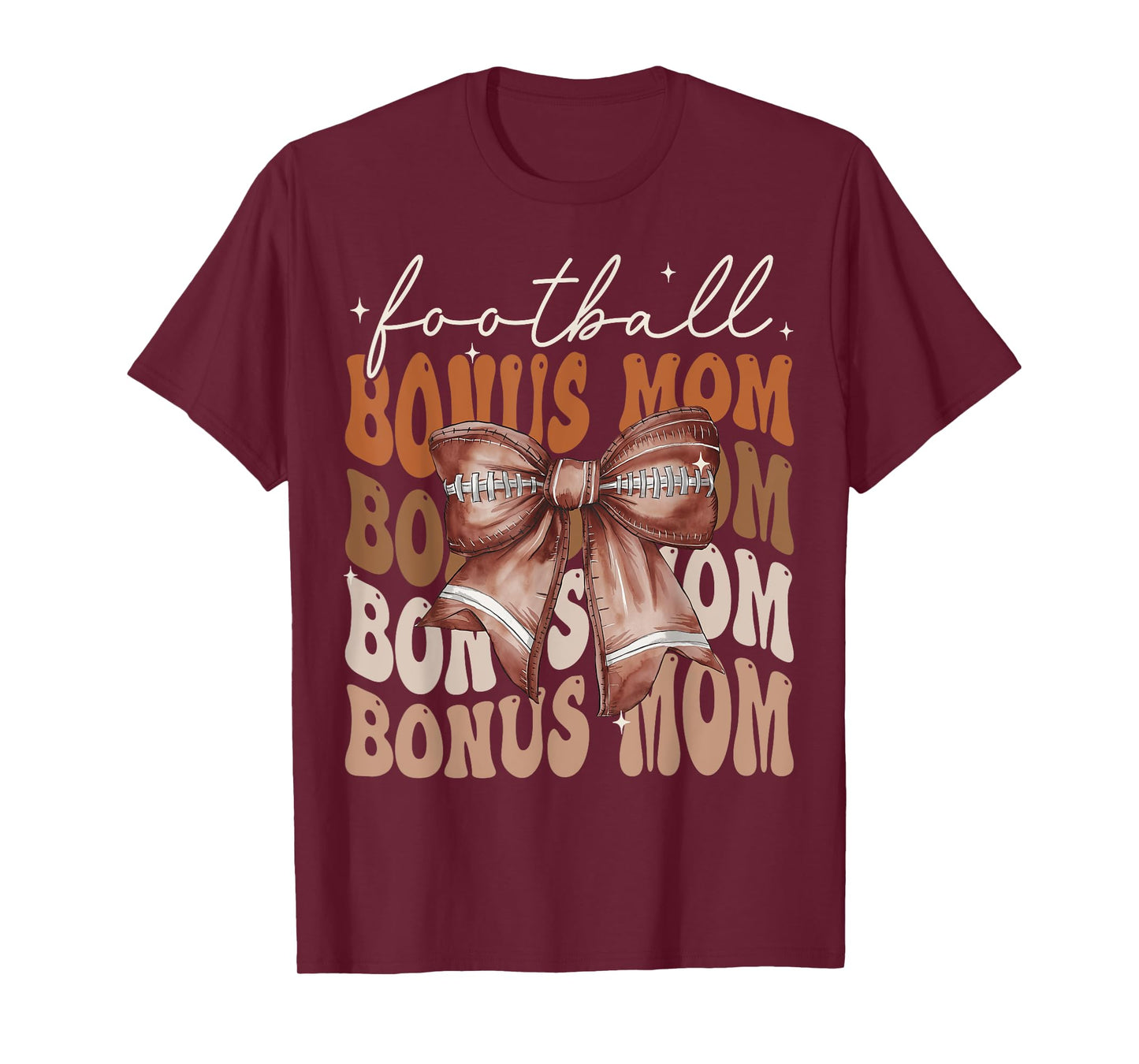 Football Bonus Mom American Football Coquette Bow Groovy T-Shirt