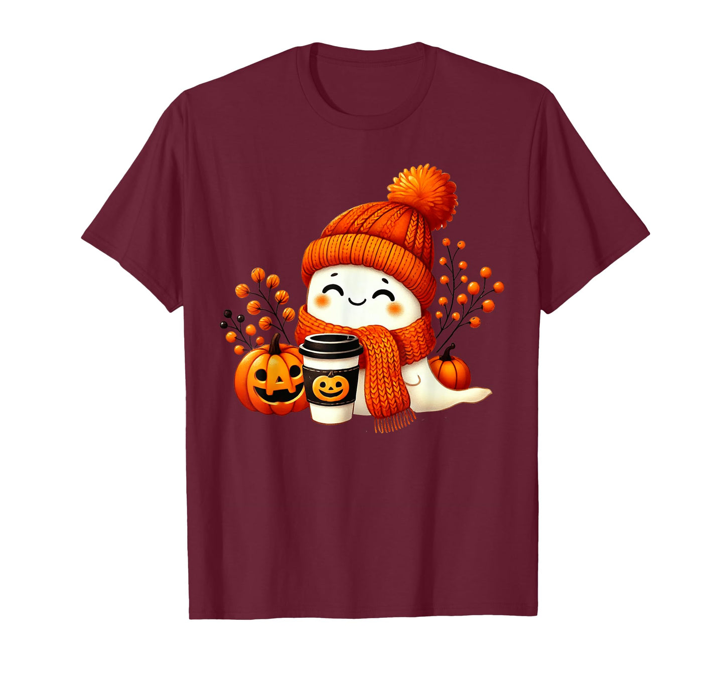 Cute Ghost Pumpkin Spice Cup Halloween Fall Drink Girls Kids T-Shirt