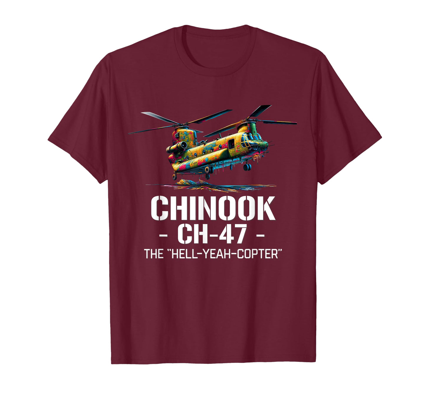 Military Aircraft Aviation Designs Vintage CH-47 Chinook Military Helicopter T-Shirt - Black - Men's Unisex-Adults - Small - Short Sleeve - Crew Neck - T-Shirt