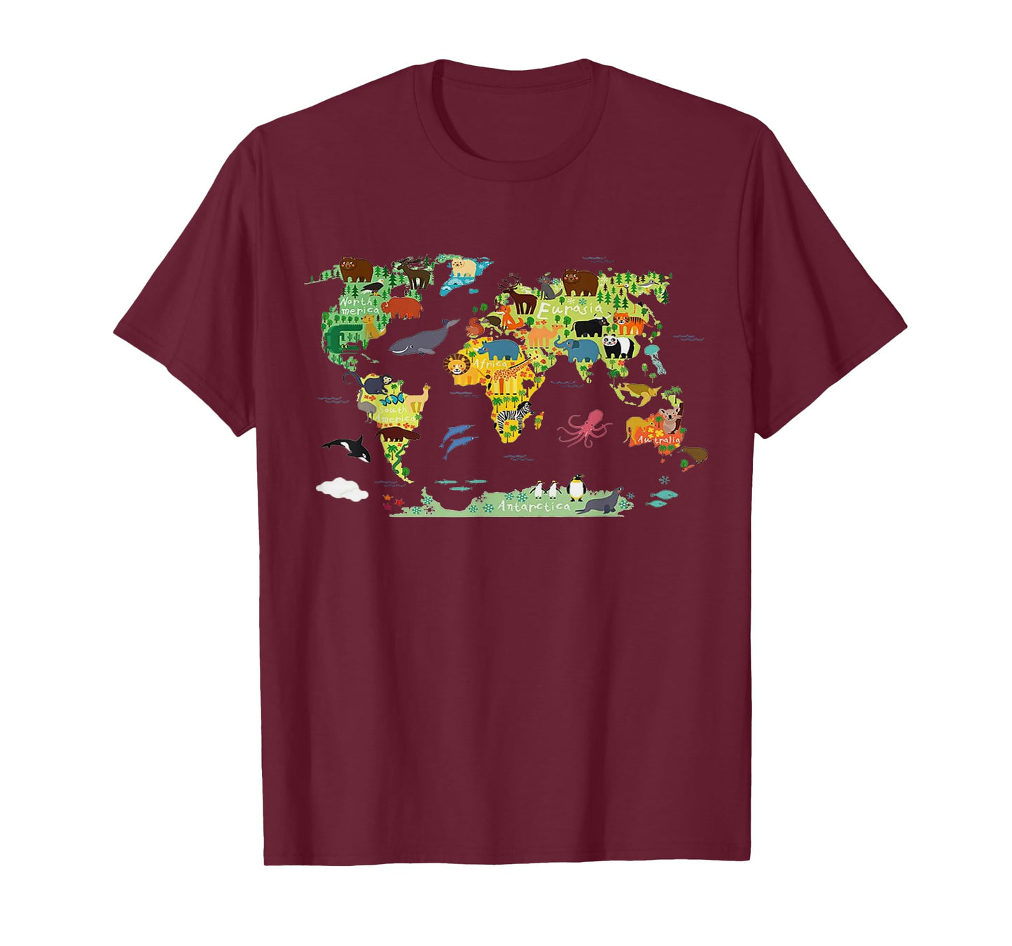 Funny world animals map shirt for kids,boys and girls T-Shirt